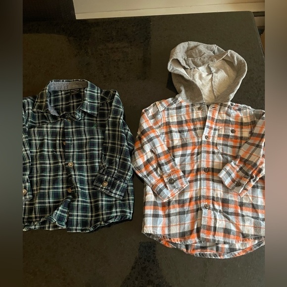 Carters and Nautica Boy Plaid Button Down Flannel Bundle Size 12 Months - Picture 1 of 5
